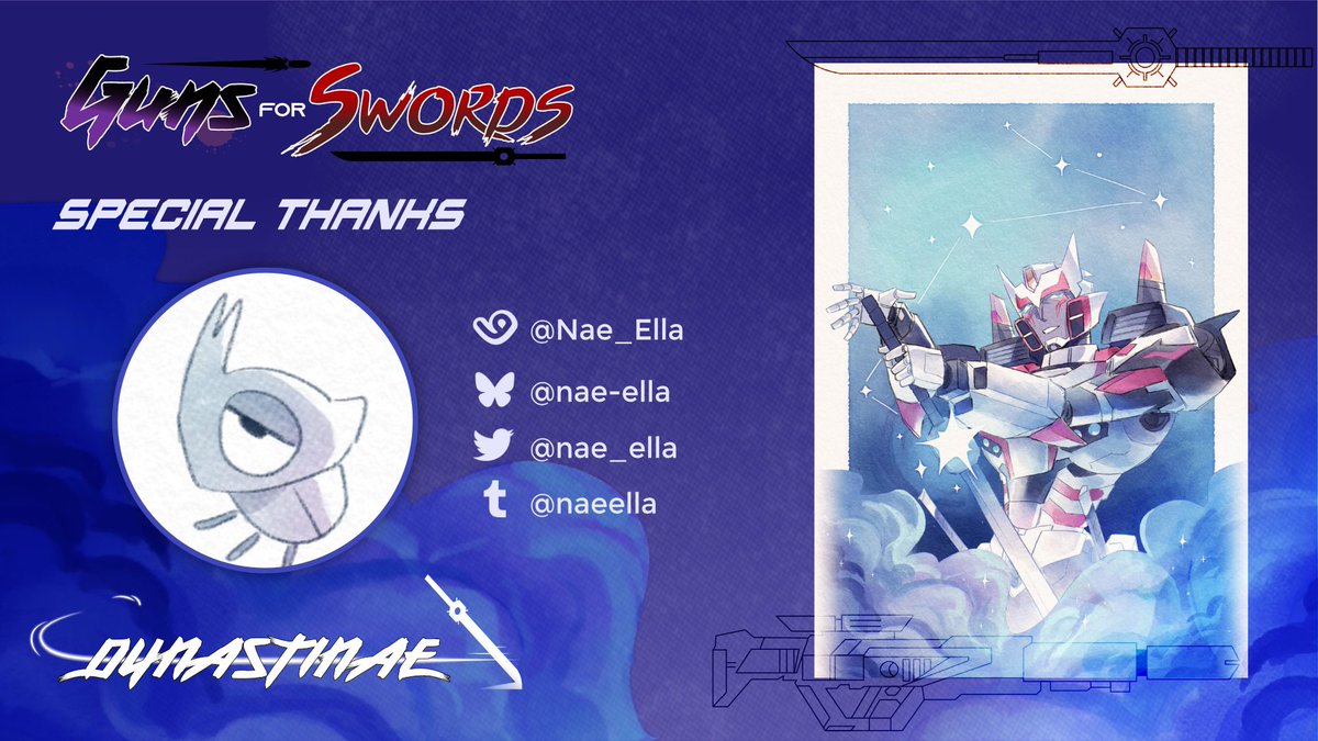 💥🔫 Guns for Swords ⚔️✨

We would like to extend a special thanks to <a href="/nae_ella/">DynastiNae🌱</a> for creating the gorgeous piece of Drift featured on our graphics!