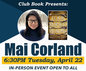 Next up: Romantasy rockstar Mai Corland will join <a href="/ClubBookMN/">Club Book</a> + <a href="/stpaullibrary/">Saint Paul Public Library</a> on April 22. Hope to see you at Merriam Park! Details: clubbook.org.