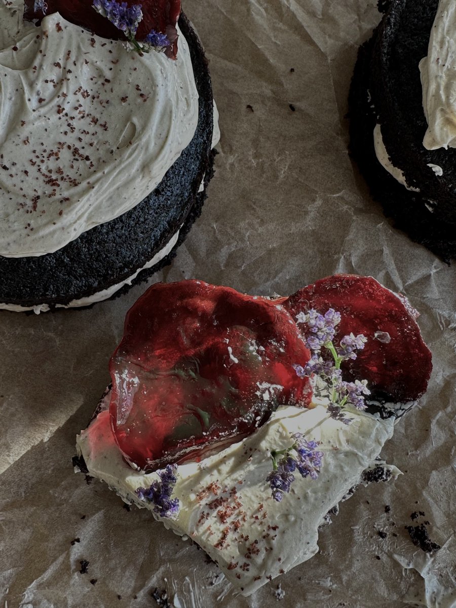 dark chocolate, beetroot &amp; sumac mini cakes. dark chocolate beetroot sponge, sumac spiced toasted Swiss meringue buttercream, &amp; candied beetroot slices. Recipe up now <3