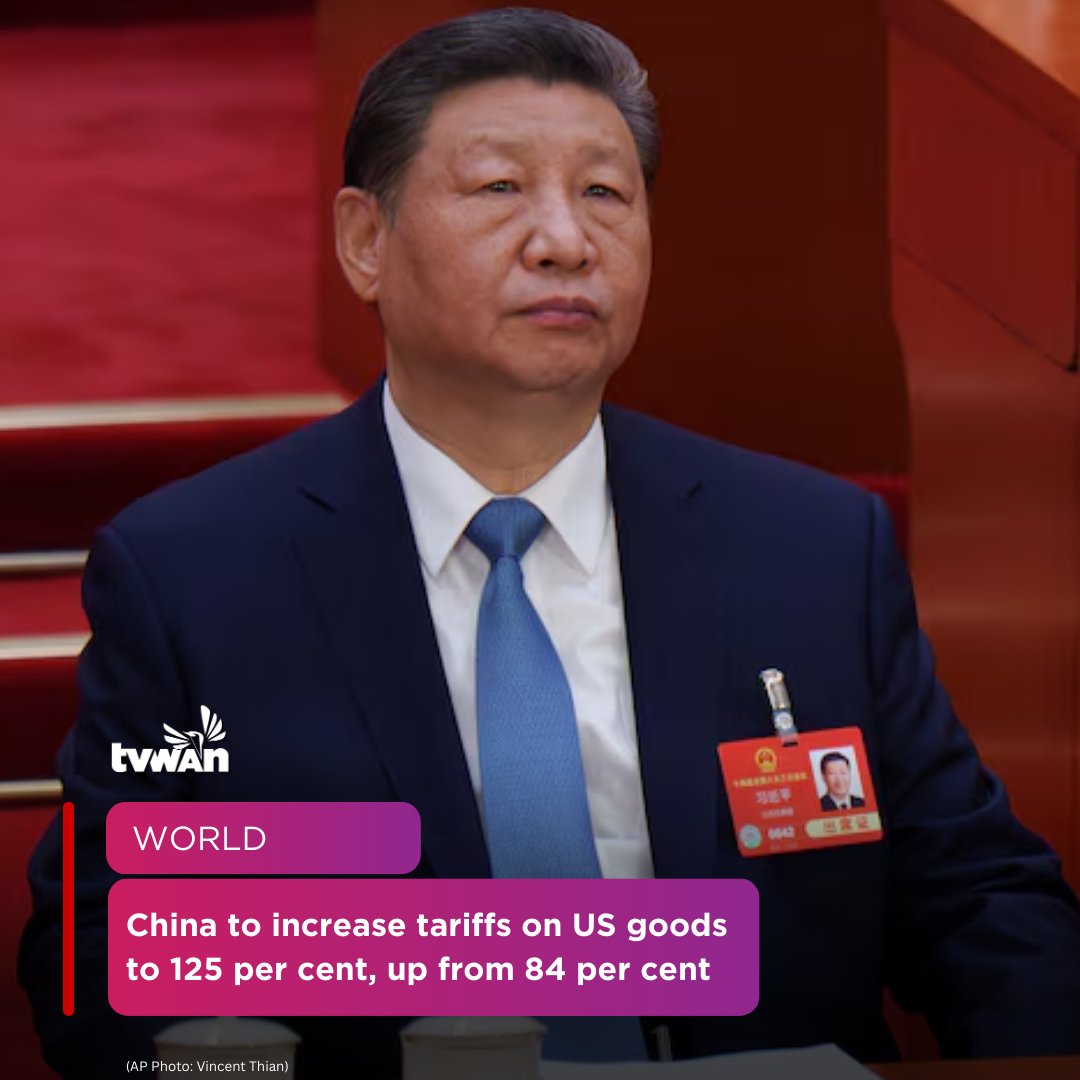tvwanonline's tweet photo. #WorldNews China will impose 125 per cent tariffs on US goods, up from the 84 per cent previously announced, the finance ministry says.
Read more: https://t.co/E4N6NPgGes
#Tariffs #USGoods #Trade #Business #China #USA #PapuaNewGuinea #TVWANNews
Source: ABC News Australia https://t.co/qaAEHqO09G