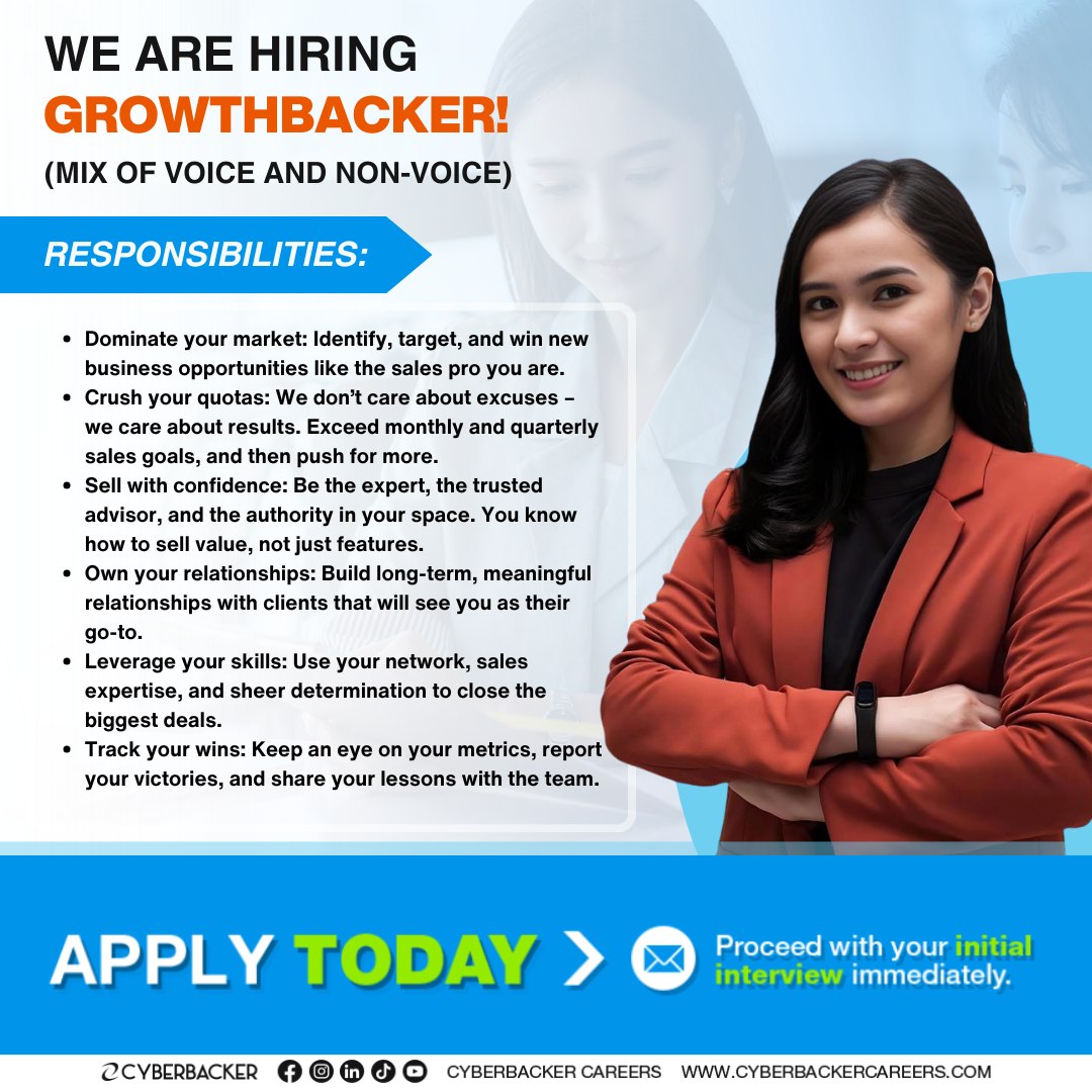 CyberbackerKr's tweet photo. We're looking for a sales superstar who's ready to take on the world. 🌎 If you've got the skills and the drive, apply now to be our next growthbacker!

APPLY NOW!
https://t.co/t9vJyY22Jb https://t.co/oSudQIJ8Q3