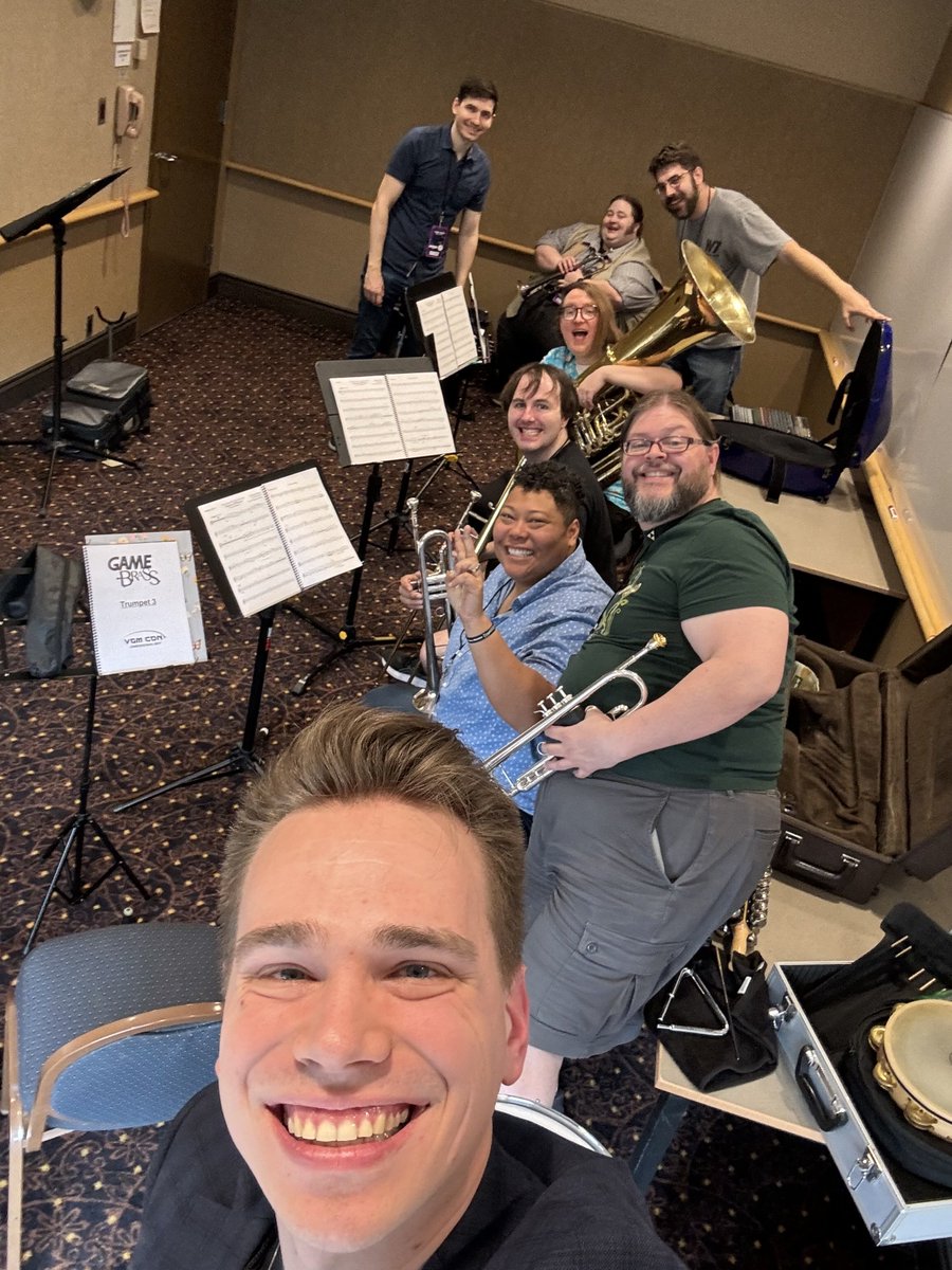 Come see <a href="/thegamebrass/">The Game Brass</a> ;and friends!) in half an hour at <a href="/VGMCon/">VGM CON</a> on the Key Stage! (That’s 6pm!)
(We’ve got a charming show for you!)