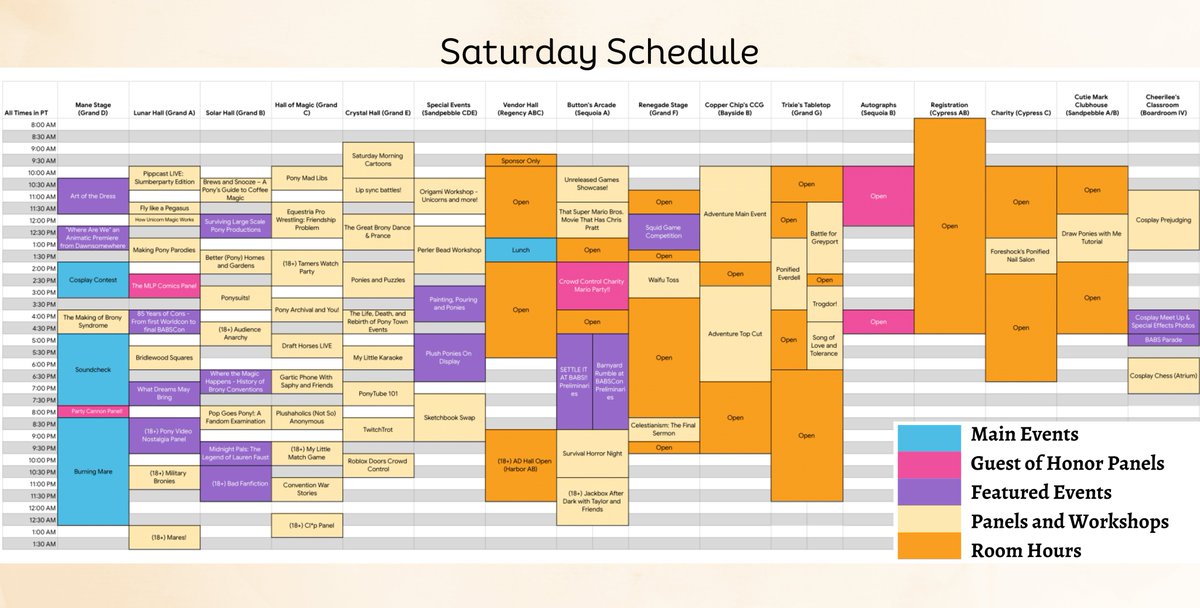 BABSCon's tweet photo. We are still working on implementing our digital schedule, but in the meantime, check these out :)

(Yes, Lunch is a main event. 🥪 Feed your local vendors!)

Also, BIG announcement coming soon, or something. [it's good] https://t.co/S6jBkko5RW