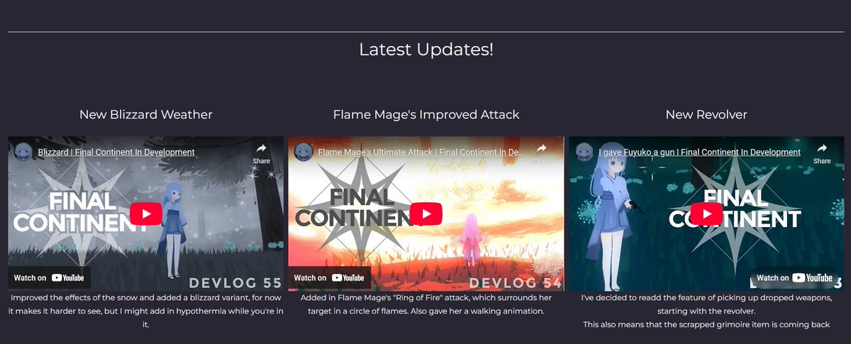 VividLycoris's tweet photo. I've just made an official website for my game Final Continent, check it out! https://t.co/fpGGdESu2i

Final Continent is an upcoming open world survival RPG, Join the discord server for early access to new content!
https://t.co/lWTlYn3PtA

#finalcontinent #rpg #gamedev https://t.co/GPxkInDXId