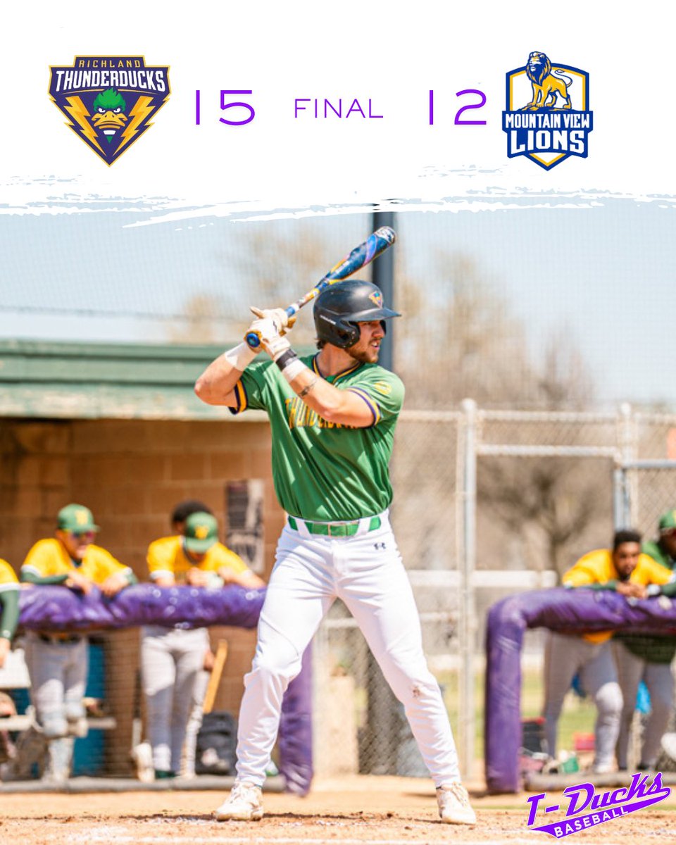 T-Ducks win game 2 to secure the series vs. Mountain View

Baker: 5IP, 3H, 1ER, 1K
(Save) Johnson; 0.1IP, 0H, 0R

⚡️Smith: 6-6 (4) 2B, 3RBI⚡️

Haelzle: 2-4 2RBI
Amarante: 2-4  2B 3RBI
Anania: 1-1