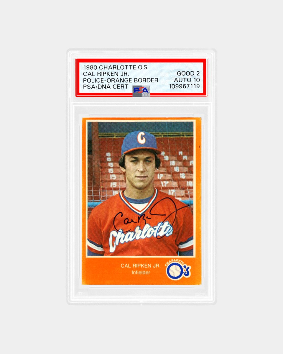 The 1980 Charlotte O's Police cards are among the scarcest in #TheHobby. This Cal Ripken Jr. example features distinctive orange borders and unique crime prevention tips on the back. The 1980 Charlotte O's Police cards are among the scarcest in #TheHobby. This Cal Ripken Jr. example features distinctive orange borders and unique crime prevention tips on the back.