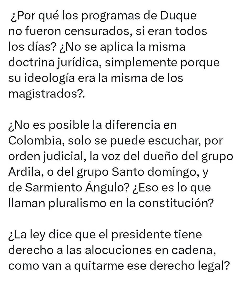 WRadioColombia's tweet photo. #NoticiaW | “Creo que los magistrados del Consejo de Estado se equivocan al censurar al presidente (…) ¿Por qué los programas de Duque no fueron censurados, si eran todos los días? No se aplica la misma doctrina jurídica”, dijo el presidente @petrogustavo, quien rechazó la decisión que le ordena no transmitir los consejos de ministros por canales privados.