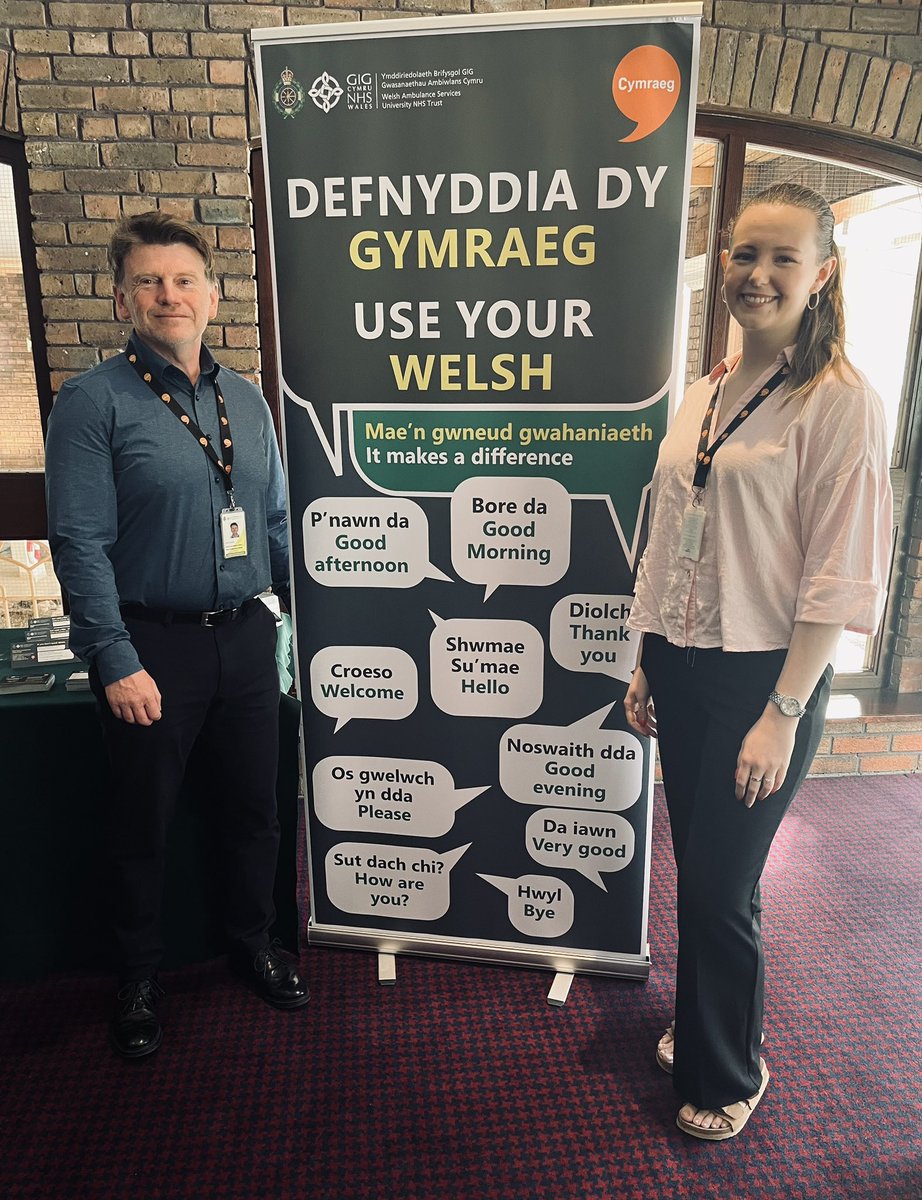 LTrounce's tweet photo. Well done to CorGov🪩colleagues, Melvyn &amp; Kate, hosting the Welsh Language carousel at the @WelshAmbulance Spring CEO Roadshow in Cwmbran today 😊 Promoting Welsh Language &amp; supplying colleagues with useful ‘merch’ to increase its use in the workplace 🏴󠁧󠁢󠁷󠁬󠁳󠁿🚑#TeamWAST #Cymraeg https://t.co/4dXiP2JLlc