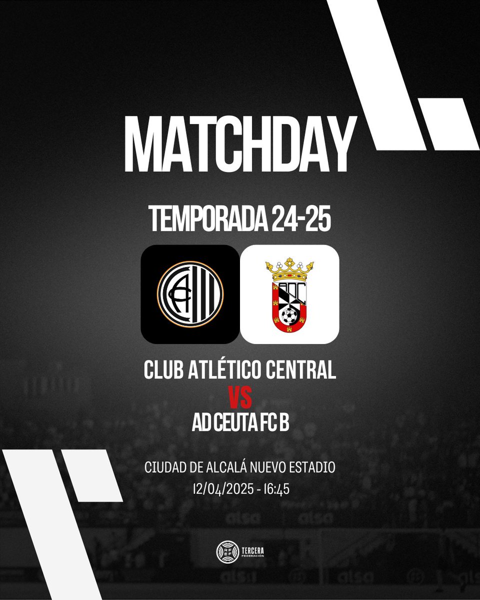 𝗠𝗔𝗧𝗖𝗛𝗗𝗔𝗬 ⚔️

🏆 J30
🆚 <a href="/ClubAtlCentral/">Club Atlético Central</a>  
🏟️ Ciudad de Alcalá Nuevo Estadio 
⏰ 16:45

¡Vamos Ceuta B! 💪

#AtléticoCentralCeutaB 
#SiempreADCeutaFC ⚪️⚫️