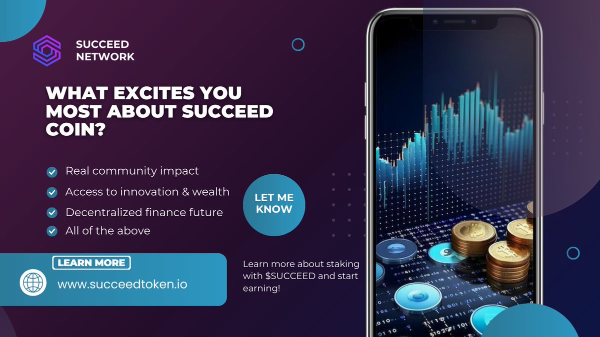 SucceedNetwork's tweet photo. 🚀 This is not just another crypto project this is a movement. Succeed Coin is built for the future of decentralized finance.
💡 What excites you most about Succeed Coin?
📊 Vote now &amp; be part of the conversation.

#SucceedCoin #BlockchainFuture
#CryptoTrading #Dogecoin #Bitcoin https://t.co/lEMBH5dTjT