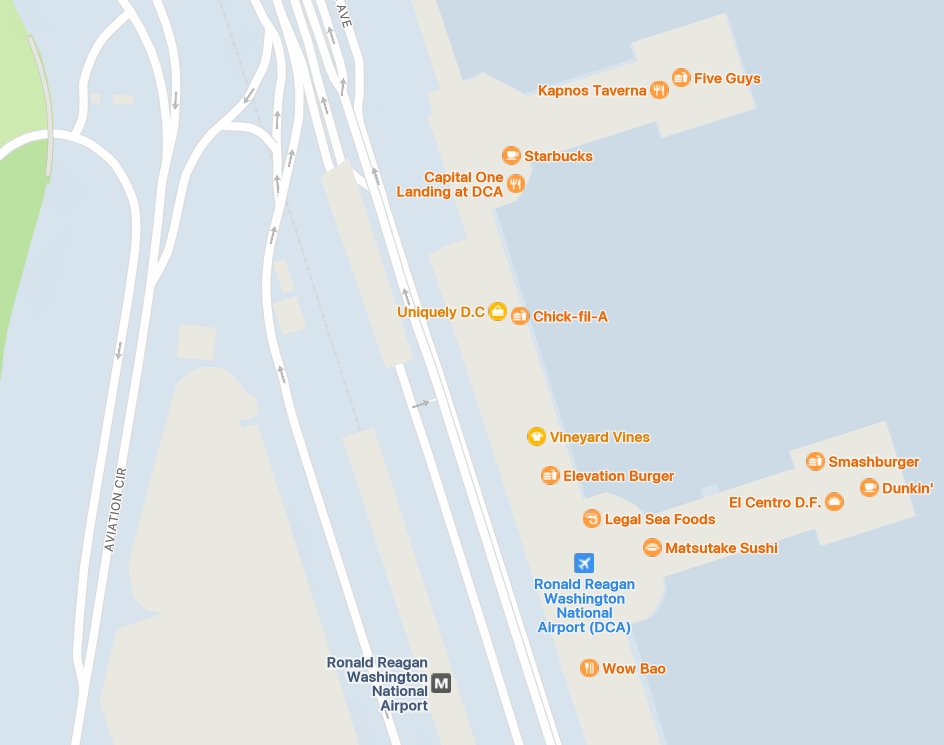 ajkessel's tweet photo. @elevationburger Both Apple and Google Maps have incorrect locations for Elevation Burger at DCA. Apple thinks it's at the start of Terminal C, while Google thinks it's in Terminal D. Neither map has the correct location in Terminal E. https://t.co/Df6wahJ4UT