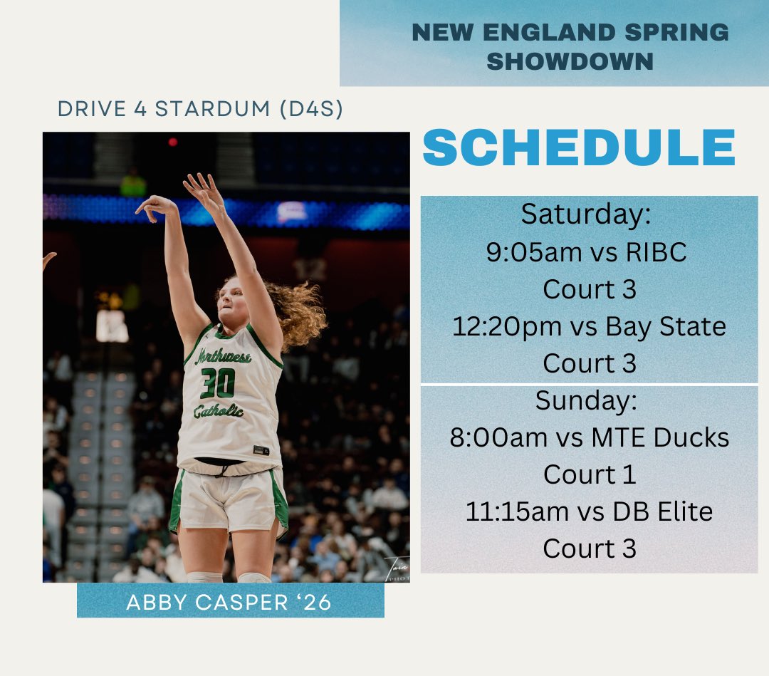 First AAU tournament of the year this weekend at the New England Spring Showdown! Below is my schedule with D4S for the weekend
#junioryear #D4S
