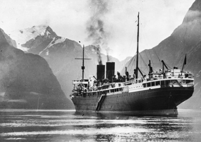 The ship Monowai, in Milford Sound, New Zealand, February 1933. Source: Wikipedia