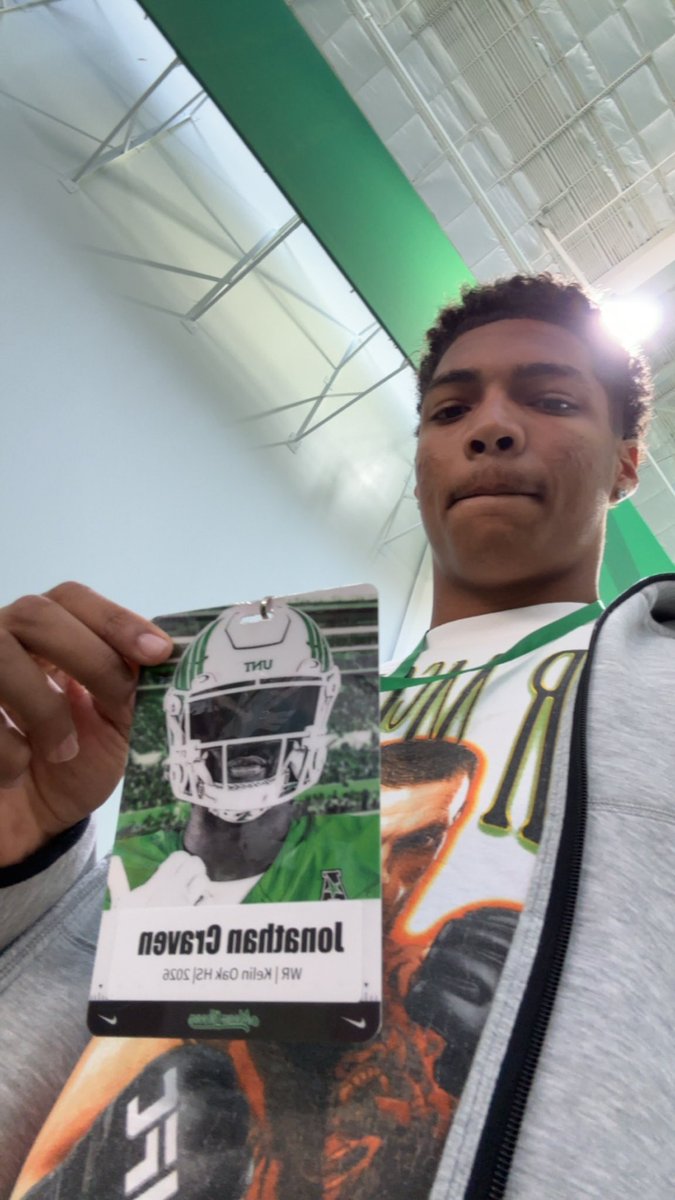 jonathan craven (@cravenjonny11) on Twitter photo Had an amazing unofficial visit up at the University of North Texas! Great experience and big thanks to all the coaches and staff.<a href="/Grant_Kinser/">Grant Kinser</a> <a href="/KLEINOAKFB/">Klein Oak High School Football</a> <a href="/recruitingko/">Klein Oak High School Football Recruiting</a> <a href="/Coach_BCarp/">T. Brandon Carpenter</a> Had an amazing unofficial visit up at the University of North Texas! Great experience and big thanks to all the coaches and staff.<a href="/Grant_Kinser/">Grant Kinser</a> <a href="/KLEINOAKFB/">Klein Oak High School Football</a> <a href="/recruitingko/">Klein Oak High School Football Recruiting</a> <a href="/Coach_BCarp/">T. Brandon Carpenter</a>