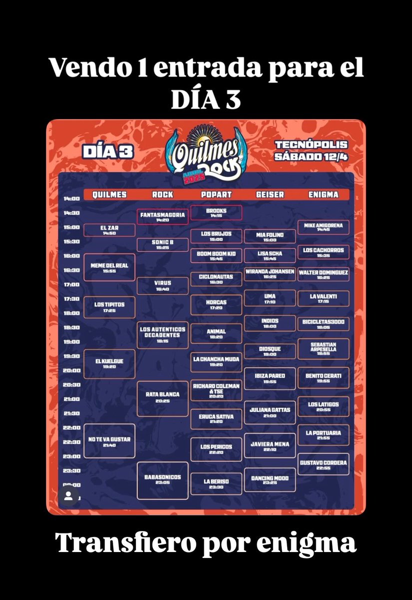 VENDO 1 ENTRADA PARA EL #QuilmesRock2025 DÍA 3