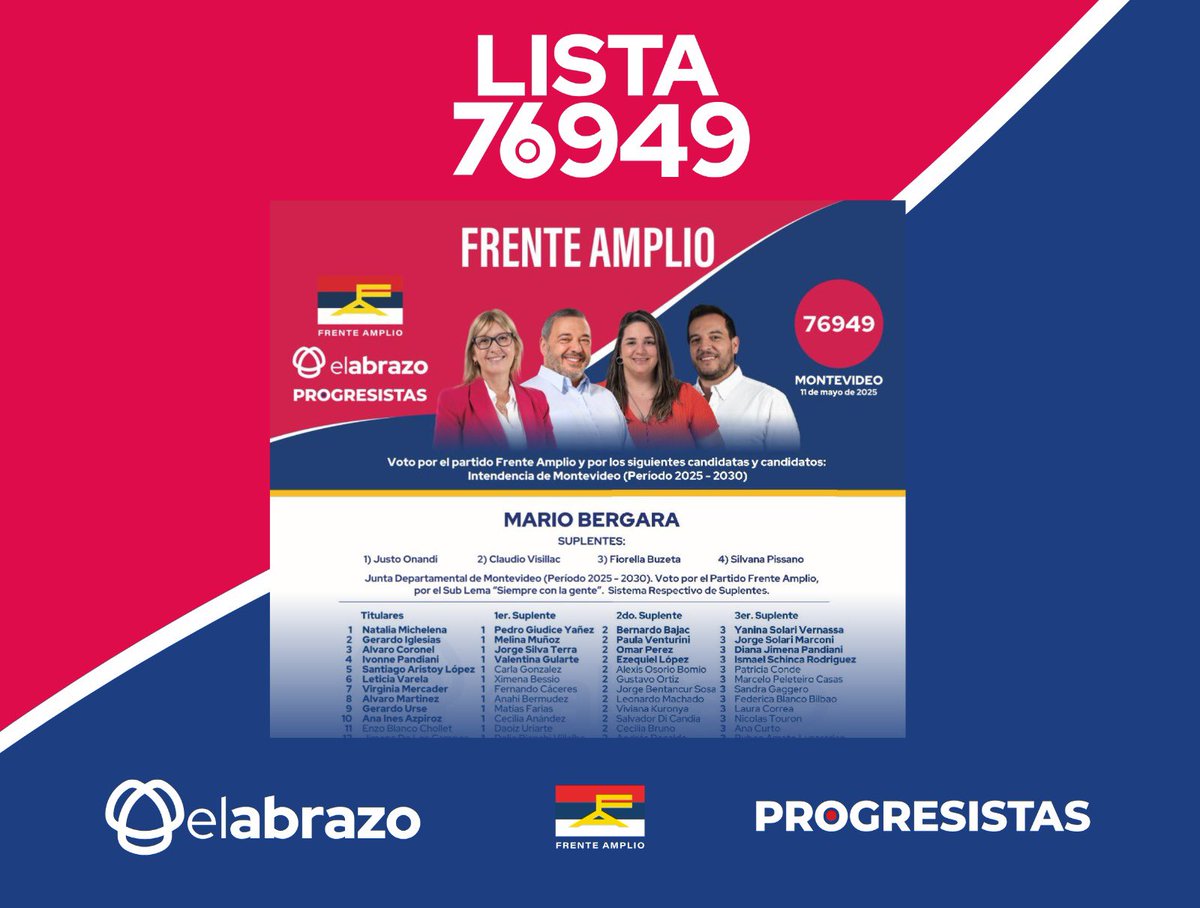 👉🏼Vamos a trabajar para hacer que Montevideo sea saludable para las infancias, sostenible, accesible y ágil.

En mayo El Abrazo y Progresistas con la 76949😉

➕Más Montevideo con Mario Intendente🔴🔵⚪️