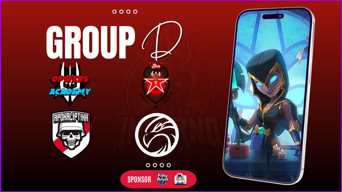 Hades Inferno League (@hileaguecr) on Twitter photo 🔥GROUP D✖️#Season3
🇬🇧 <a href="/OpsterseSports/">Opsters eSports</a> Aca
🌎 <a href="/APOKALIPTIKACR/">APOKALIPTIKA E.C. 💀</a>
🌐 <a href="/_RevelationStar/">Revelation Star</a>
🇨🇴 <a href="/HawksSportss/">Hawks Sports 🦅</a>
#HadesInfernoLeague✖️#ClashRoyale 🔥GROUP D✖️#Season3
🇬🇧 <a href="/OpsterseSports/">Opsters eSports</a> Aca
🌎 <a href="/APOKALIPTIKACR/">APOKALIPTIKA E.C. 💀</a>
🌐 <a href="/_RevelationStar/">Revelation Star</a>
🇨🇴 <a href="/HawksSportss/">Hawks Sports 🦅</a>
#HadesInfernoLeague✖️#ClashRoyale