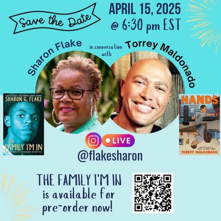 In conversation with Sharon Flake this Tuesday 4/15 to discuss The Family I’m In. See you in five days on Instagram Live! Brittany J. Murphy will be celebrating &amp; in the conversation too.