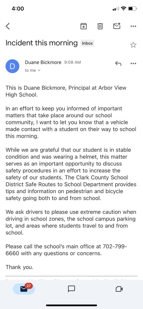 jk31508's tweet photo. @ccsdpd Why isn’t there any police presence at morning drop off? I’ve seen people driving on the wrong side of the road, parents and students speeding, parents dropping off kids in the middle of the road and kids weaving in and out of traffic on bikes. Next time it may be worse. https://t.co/gVYhJyvDGs