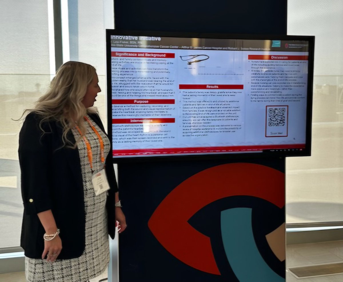 colleen1206's tweet photo. Lexi Fisher presenting her work at #ONSCongress. Her work allows families to have a lasting recording of their loved one's heartbeat. @oncologynursing @OSUCCC_James @CCONS614 https://t.co/T40U4rlmO8