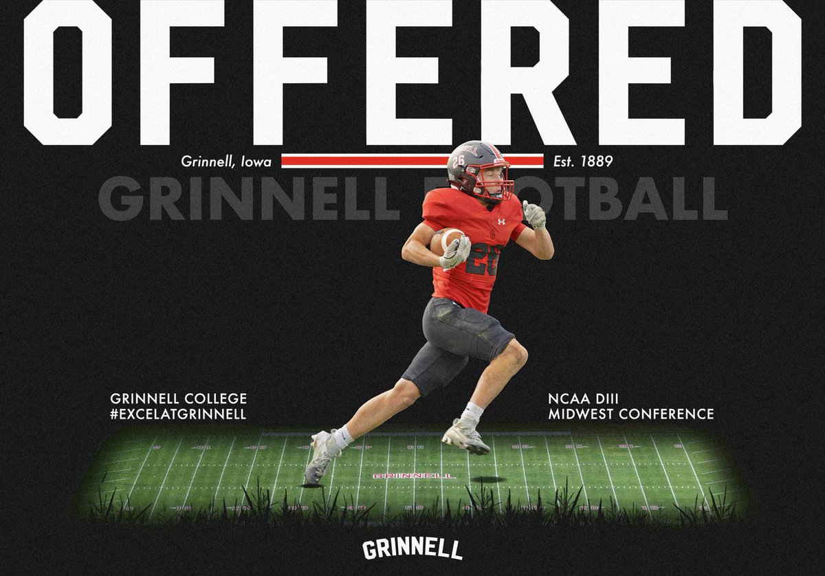 After speaking with Coach Barnes, I’m blessed to receive an offer to continue my career at <a href="/Grinnell_FB/">Grinnell College Football</a> 
<a href="/CoachCaseyVogt/">Casey Vogt</a> <a href="/CoachMaxwe11/">Michael Maxwell</a> <a href="/Coach_Fudge/">Isaac Fudge</a> <a href="/wgjones85/">Greg Jones</a>