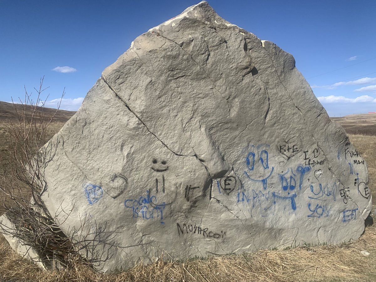savenosecreek's tweet photo. Your monthly reminder to teach your kids about the historic significance of the Glacial Erratics in Calgary. Quartzite Rock from Jasper, travelled here on glaciers, and sacred sites to the Blackfoot Confederacy. #SaveNoseCreek #SNCerratic #yyc #Airdrie #Balzac #RockyViewCounty https://t.co/3gcn0zaA8e