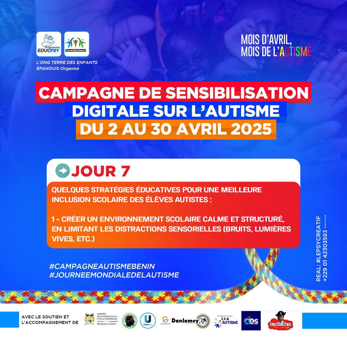 educ_specialise's tweet photo. 𝐐𝐮𝐞𝐥𝐪𝐮𝐞𝐬 𝐬𝐭𝐫𝐚𝐭𝐞́𝐠𝐢𝐞𝐬 𝐢𝐧𝐜𝐥𝐮𝐬𝐢𝐯𝐞𝐬

L’inclusion des élèves autistes en milieu scolaire ordinaire nécessite une attention particulière à leur environnement sensoriel et à la structure de la journée. 

#AutismAwarenessMonth  #togo 
@AutismeInfoServ https://t.co/PtD1f0hqBr
