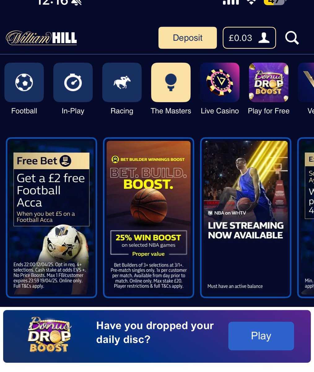 ben234871's tweet photo. What’s the point of showing the daily free game on the homepage when I’ve not been able to play it since it started last year. (Which idk not too sure why I can’t play it) @WilliamHill https://t.co/SuuotX7UeB