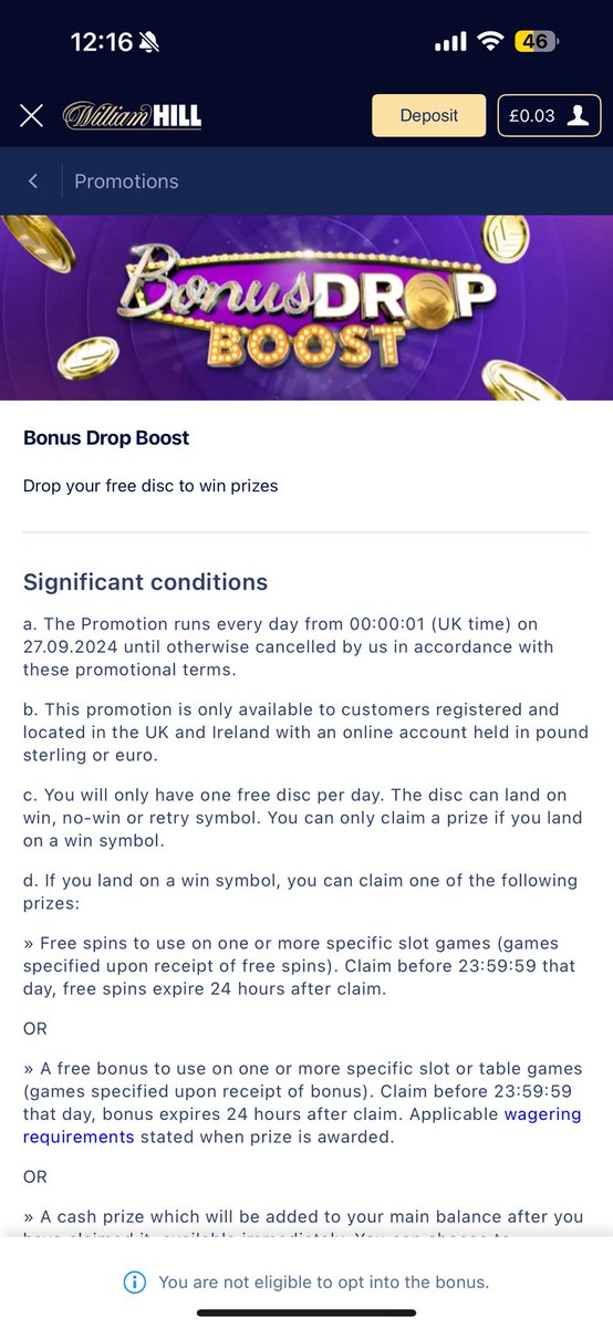 ben234871's tweet photo. What’s the point of showing the daily free game on the homepage when I’ve not been able to play it since it started last year. (Which idk not too sure why I can’t play it) @WilliamHill https://t.co/SuuotX7UeB