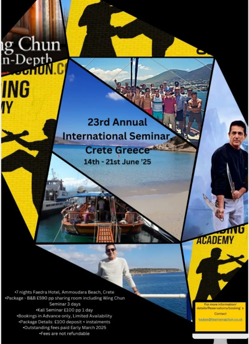 lcastrounis's tweet photo. Loukas Kastrounis 
23rd Annual International Wing Chun seminar in Crete island Greece.  
Sun -Sea- Fun.
Only few available place left . Book now at
loukas@teamwingchun.co.uk https://t.co/7jatwaSahj