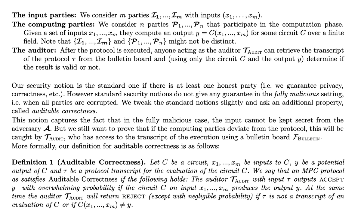 Auditable MPC signatures and bridges from publicly-auditable MPC + TEEs

Goal: Make it publicly auditable that MPC signatures &amp; bridges are indeed operated by a set of MPC signers.

Sketch of the approach:
- First, we use a publicly-auditable MPC protocol [1] for the signature