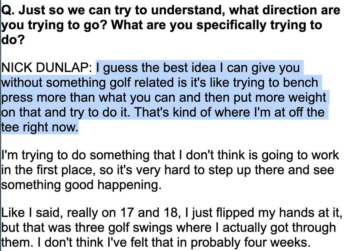 KylePorterNS's tweet photo. Some incredible Nick Dunlap quotes today. 

He said his trainer went to Target to get 100 balls that Dunlap proceeded to hit into the woods last night at his rental house. 

He had no idea what he was hitting at. https://t.co/7ANkahKvIf