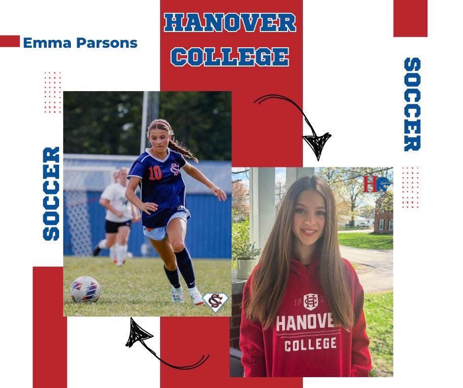 Congratulations, Emma Parsons. One more year as a Pacer and then a Panther for the next 4! #switzerlandcounty #pacers #hanovercollege #hanoversoccer