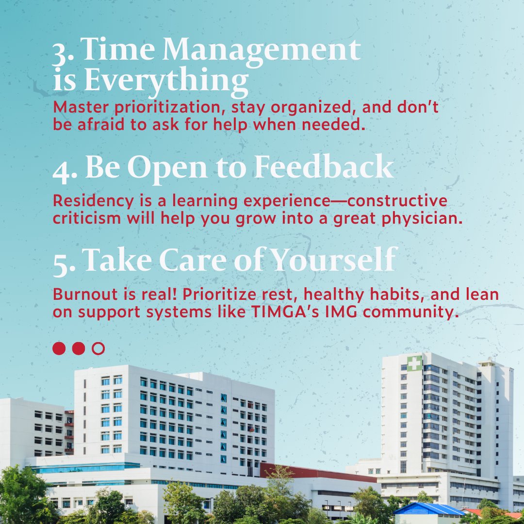 Preparing for Residency? Here’s How to Succeed in PGY-1! 👇

Need extra guidance? Join TIMGA for mentorship, networking, and exclusive resources to thrive in residency!

#IMGJourney #ResidencyReady #PGY1Success #FutureDoctor #USHealthcare