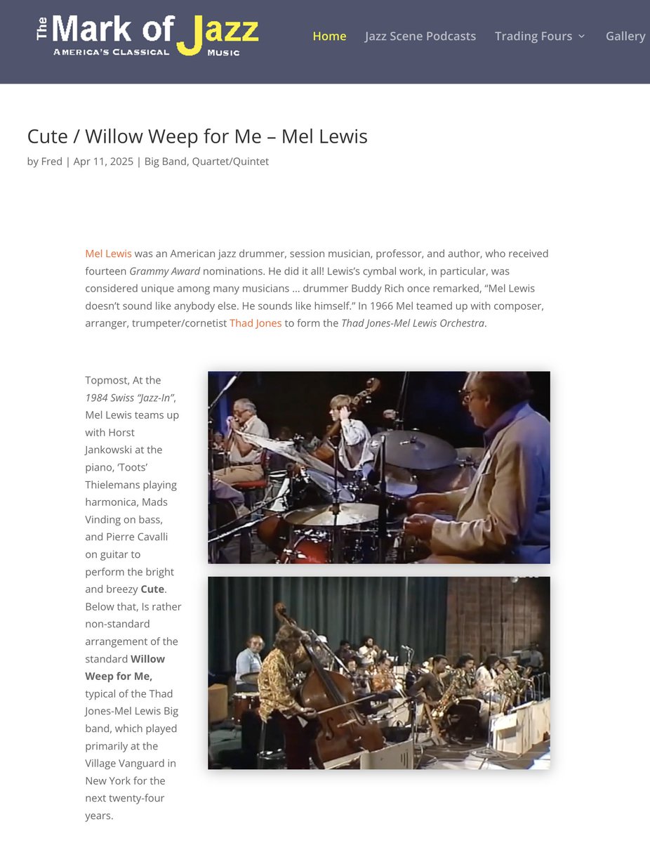 MrkOfJazz's tweet photo. The drummer who surrounded himself with the best of the best is at https://t.co/hQZ8EnWTP4 this week. Quartet, quintet, or big band, together with Thad Jones, Mel Lewis became a staple on the worldwide jazz scene. Come sample both, while you can! https://t.co/LUPZLTG6Z7