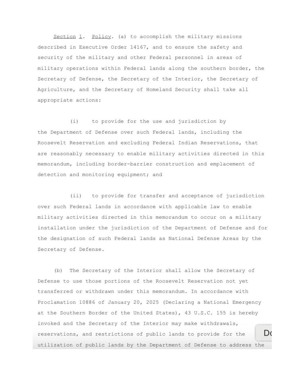BREAKING: President Donald Trump authorizes the U.S. military to occupy and take jurisdiction over public land along the U.S./Mexico border