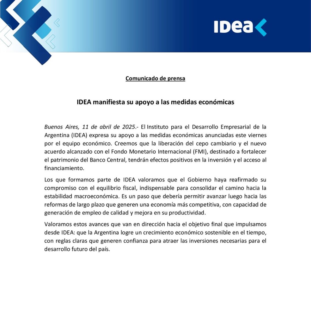 IDEA (@idea_arg) on Twitter photo IDEA manifiesta su apoyo a las medidas económicas. IDEA manifiesta su apoyo a las medidas económicas.