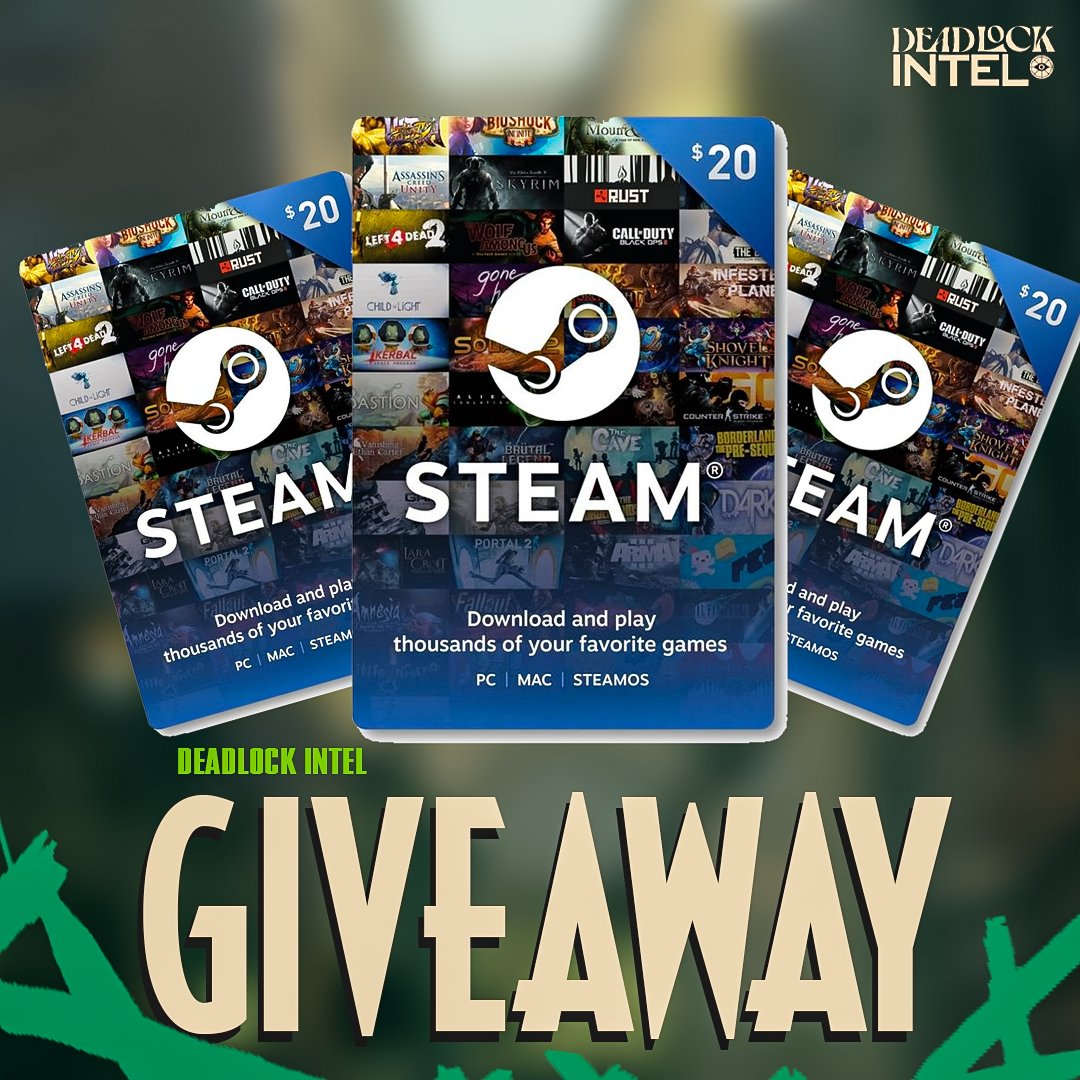Deadlock Intel (@inteldeadlock) on Twitter photo We're giving away FIVE Steam Gift cards‼️
To enter:
👍Like + Retweet
🏃Follow <a href="/IntelDeadlock/">Deadlock Intel</a> + <a href="/MarathonIntel/">Marathon Intel</a> 👀
💬 Comment your favorite Hero
📆Ends April 18 We're giving away FIVE Steam Gift cards‼️
To enter:
👍Like + Retweet
🏃Follow <a href="/IntelDeadlock/">Deadlock Intel</a> + <a href="/MarathonIntel/">Marathon Intel</a> 👀
💬 Comment your favorite Hero
📆Ends April 18