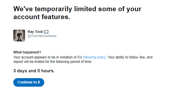 WildGunblade's tweet photo. @TheWildGunblade Has been suspended temporarily... 

Why?

Apparently, that whole rocket train thing is against X's rules....

See this is why I keep two accounts. So I can expose bullshit Bureaucracy. https://t.co/nsYeAlu1kE