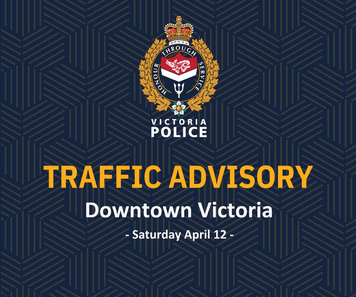 #yyjtraffic | Temporary CCTV will be deployed and traffic disruptions expected for a downtown demonstration this Saturday beginning at approx. 1:00 p.m. and lasting approx. 3 hours.

Read more: vicpd.ca/2025/04/11/tra…
