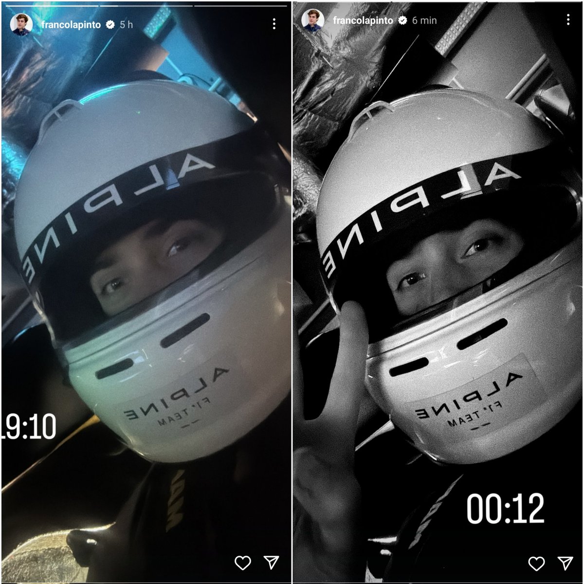 Este es Franco via Instagram.

En esos ojos veo inocencia, veo ilusión, veo pasión y veo alegría.
Este pibe nos va a dar muchísima felicidad, sepanlo.🙌

Este chico es una bestia, tan solo corrió 9 carreras en Fórmula 1 y eso le basto para mover el piso de la máxima categoría del