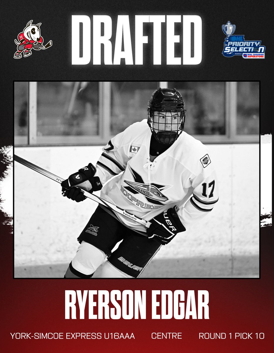 OHLIceDogs's tweet photo. The Niagara IceDogs are proud to select Ryerson Edgar with the 10th overall pick in the 2025 OHL Priority Selection presented by Real Canadian Superstore. 

Welcome to Dog Country, Ryerson!

#DogCountry | #OHLDraft https://t.co/BX4rkxrMVs
