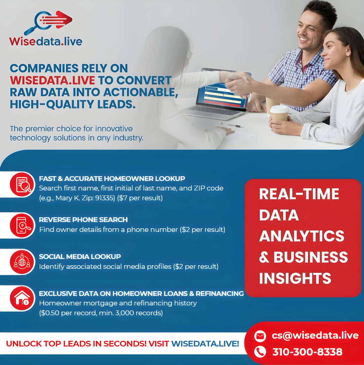 WiseDataLive's tweet photo. Turn data into deals with https://t.co/pbVpRiPPyZ!
📈 Get verified homeowner insights in seconds.
🚀 Start now at https://t.co/WUz85PVkkt or call 310-300-8338!  📞 

#b2b #realestate #leads #realestateleads #smallbusinesstips #lifehack https://t.co/jP75Vp5TSg