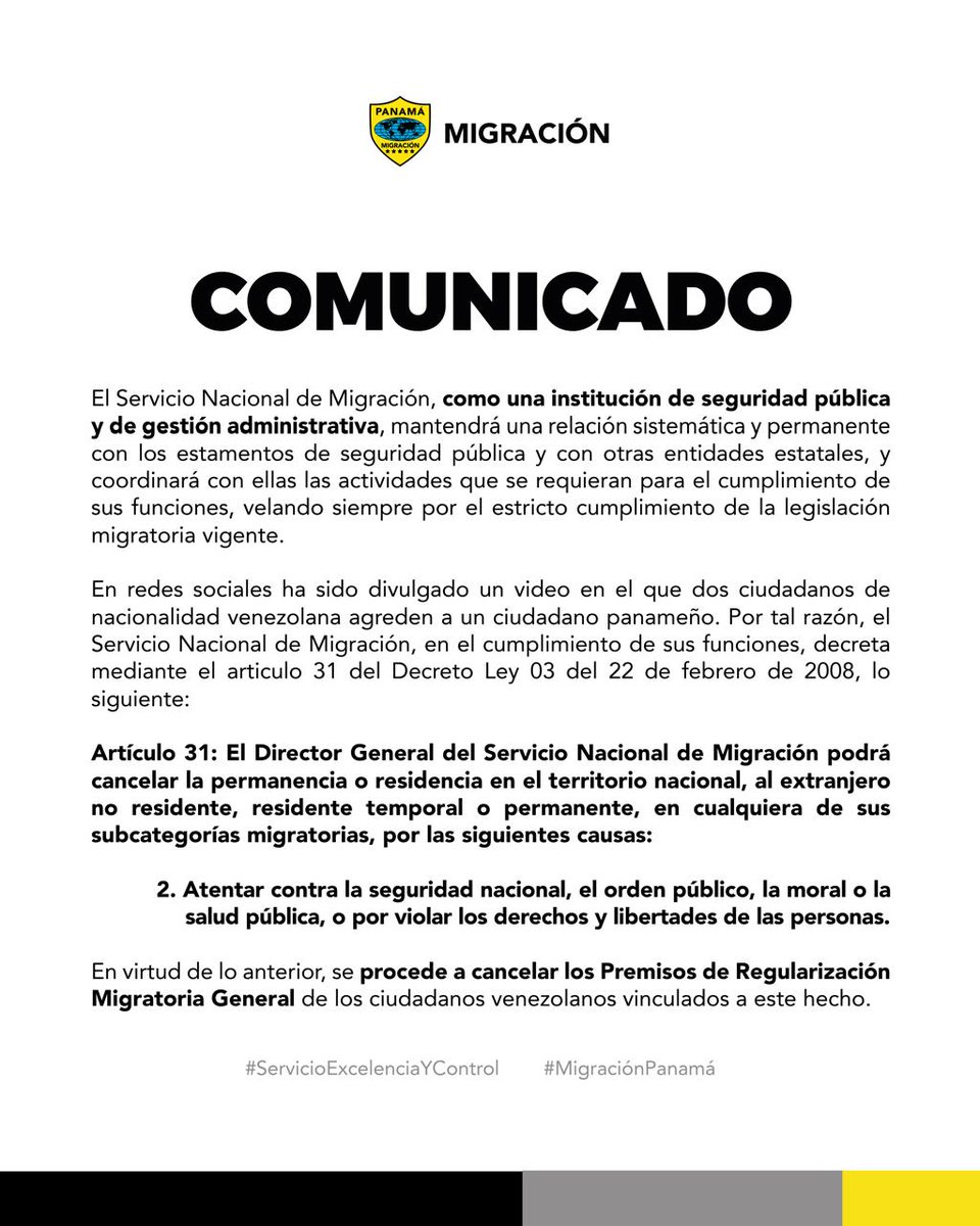 migracionpanama's tweet photo. El Servicio Nacional de Migración (SNM), informa a toda la ciudadanía.

#MigraciónInforma
#ServicioExcelenciaYControl https://t.co/3CiSPU2hPf