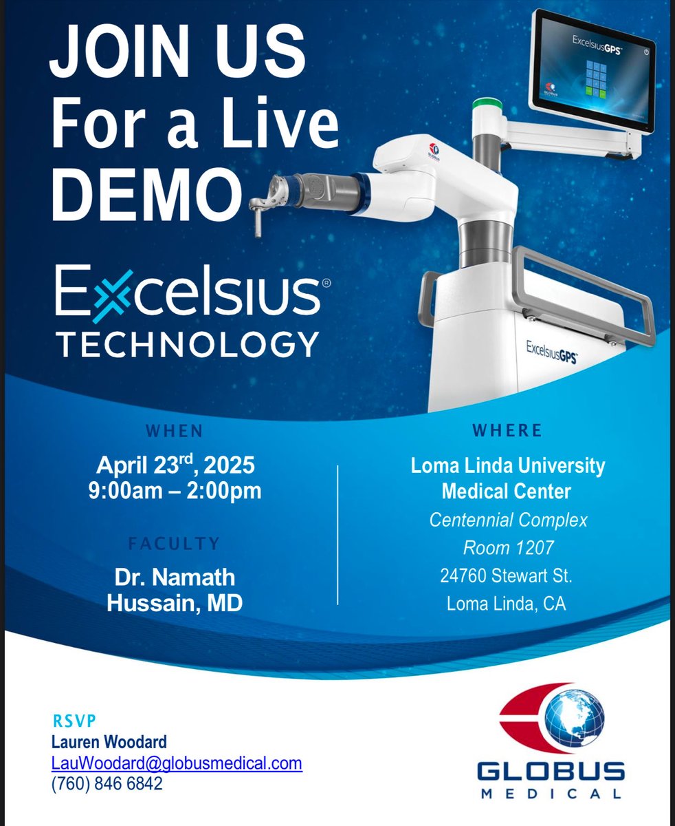 Namath Hussain, MD, MBA (@namathhussainmd) on Twitter photo Attention, Southern California neurosurgery and ortho residents, spine fellows, and students: I am hosting a robotic spine surgery lab <a href="/LLUHealth/">Loma Linda U. Health</a>. Come and join the robotic spine surgery revolution. <a href="/GlobusMedical/">Globus Medical</a> <a href="/PSpainsociety/">Pacific Spine & Pain Society</a> <a href="/spinesection/">AANS/CNS Spine Section</a> <a href="/ArthrexSpine/">Arthrex Spine</a> <a href="/UCIMedSchool/">UC Irvine School of Medicine</a> Attention, Southern California neurosurgery and ortho residents, spine fellows, and students: I am hosting a robotic spine surgery lab <a href="/LLUHealth/">Loma Linda U. Health</a>. Come and join the robotic spine surgery revolution. <a href="/GlobusMedical/">Globus Medical</a> <a href="/PSpainsociety/">Pacific Spine & Pain Society</a> <a href="/spinesection/">AANS/CNS Spine Section</a> <a href="/ArthrexSpine/">Arthrex Spine</a> <a href="/UCIMedSchool/">UC Irvine School of Medicine</a>