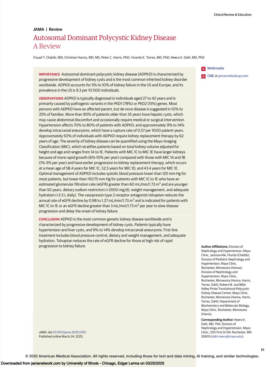 Risk Stratification for Patients With Autosomal Dominant Polycystic Kidney Disease(ADPKD) ca. 2025 from <a href="/JAMA_current/">JAMA</a> <a href="/fouadchebib/">Fouad Chebib, MD, FASN</a> <a href="/ndahl48/">Neera Dahl</a> 
#Nephpearls #NKFClinicals 🇺🇸

👉 pubmed.ncbi.nlm.nih.gov/40126492/
