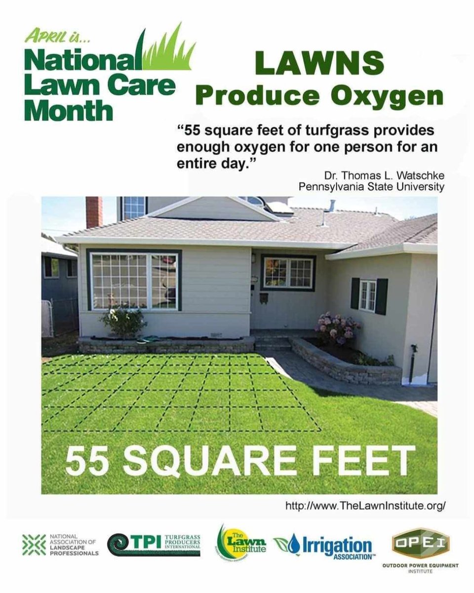 🌎 Did you know just 55 square feet of turfgrass can produce enough oxygen for one person for an entire day? As we celebrate the benefits of lawn care, let's not forget how even the smallest patch of green contributes significantly to our planet's health and our own. Keep your