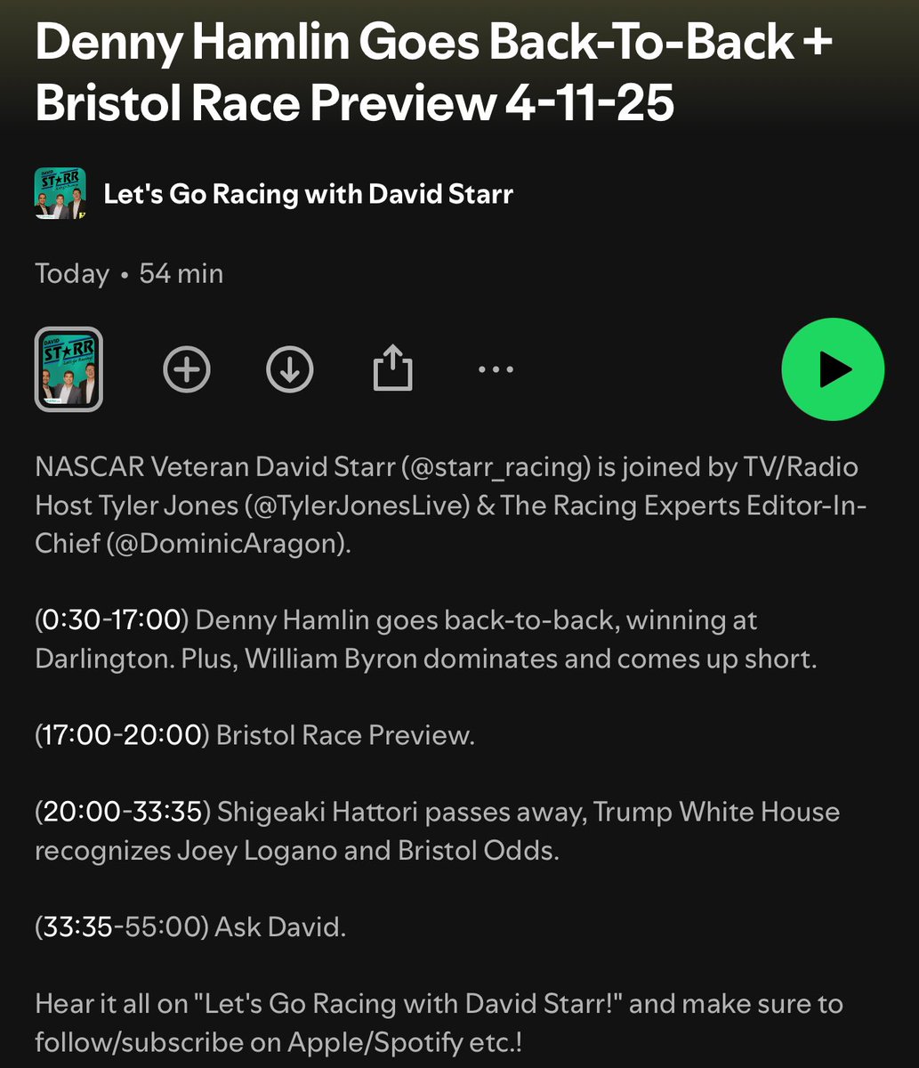 𝙇𝙀𝙏’𝙎 𝙂𝙊 𝙍𝘼𝘾𝙄𝙉𝙂 w/ <a href="/starr_racing/">David Starr</a> Ep. 176!

Denny Hamlin Goes Back-to-Back + Bristol Race Preview

Apple: podcasts.apple.com/us/podcast/let…
Spotify: open.spotify.com/episode/5OLw5e…
YouTube: youtu.be/axQJ2UZHrKY?si…