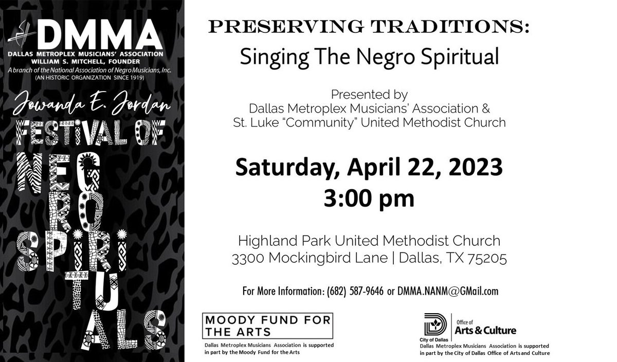 DMMA_NANM's tweet photo. Dallas Metroplex Musicians’ Association 2025 JoWanda E. Jordan Festival of Negro Spirituals, Saturday, April 26, 2025, 3:00 PM - https://t.co/3hzZnsg3WX https://t.co/fa7huozbkw