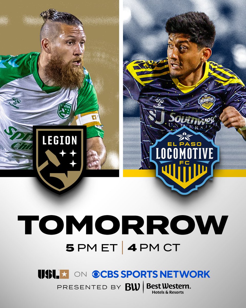 USLChampionship's tweet photo. National TV in the Magic City 🪄

Make sure you 🫵 watch @bhmlegion face @eplocomotivefc tomorrow at 5 PM ET on @CBSSportsNet! 

#USLonCBS | @bestwestern https://t.co/ZzZ7sNtHWF
